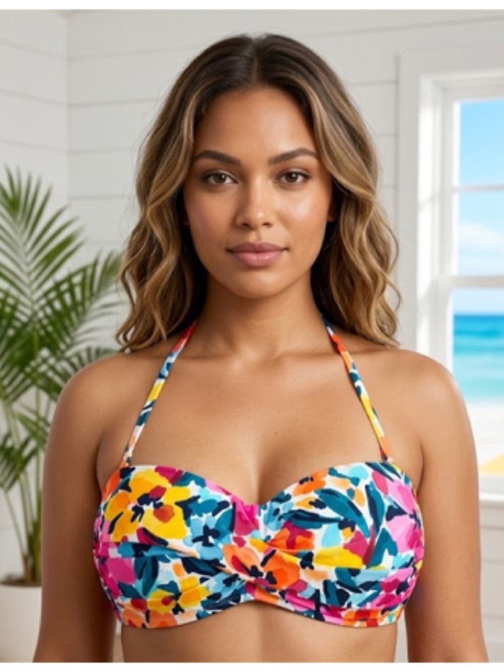 NWT Anne Cole Floral Twist Front Bikini Top Women's Size L Swim - Picture 2 of 6